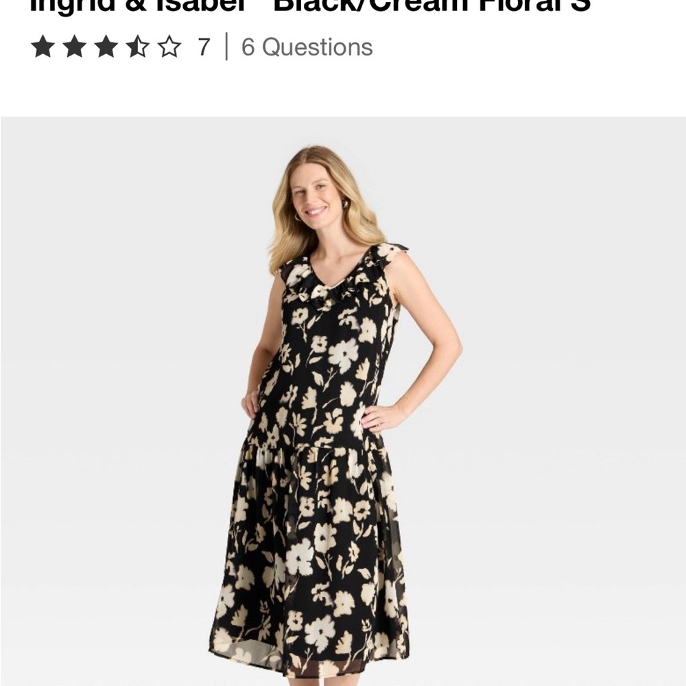 Target Black and Cream Floral Sleeveless Midi Dress